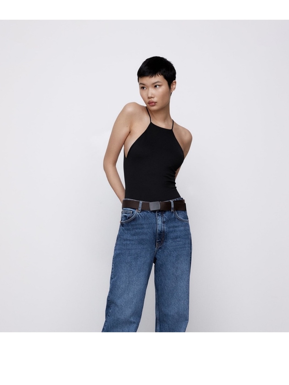 ZARA NWT Black High-Neck Bodysuit
